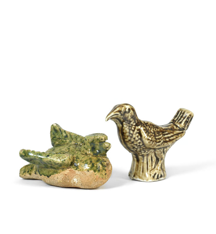 Appraisal: TWO GLAZED CERAMIC BIRD WHISTLES ONE IN RECUMBENT POSITION Length