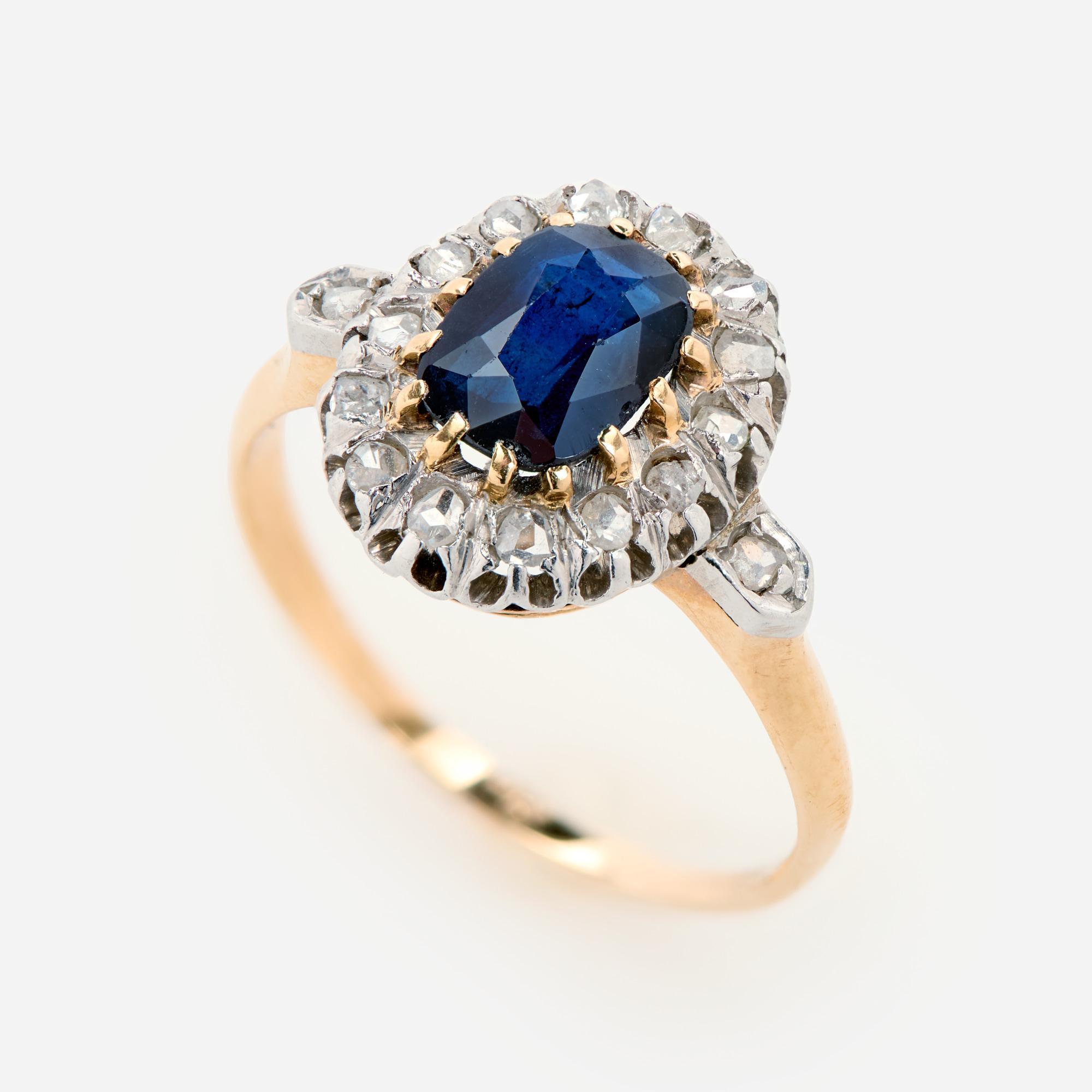 Appraisal: ANTIQUE SAPPHIRE DIAMOND HALO RING IN K AND PLATINUM An