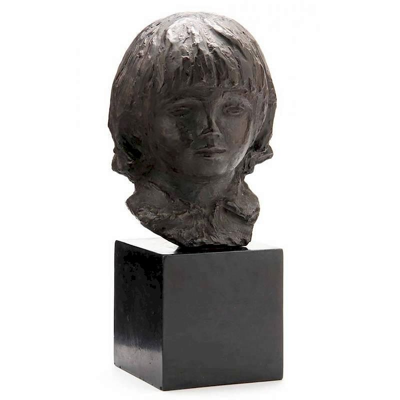 Appraisal: Faux Bronze Head of a Young Boy signed and dated