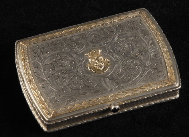 Appraisal: Card case features gold wash accents and jeweled latch x