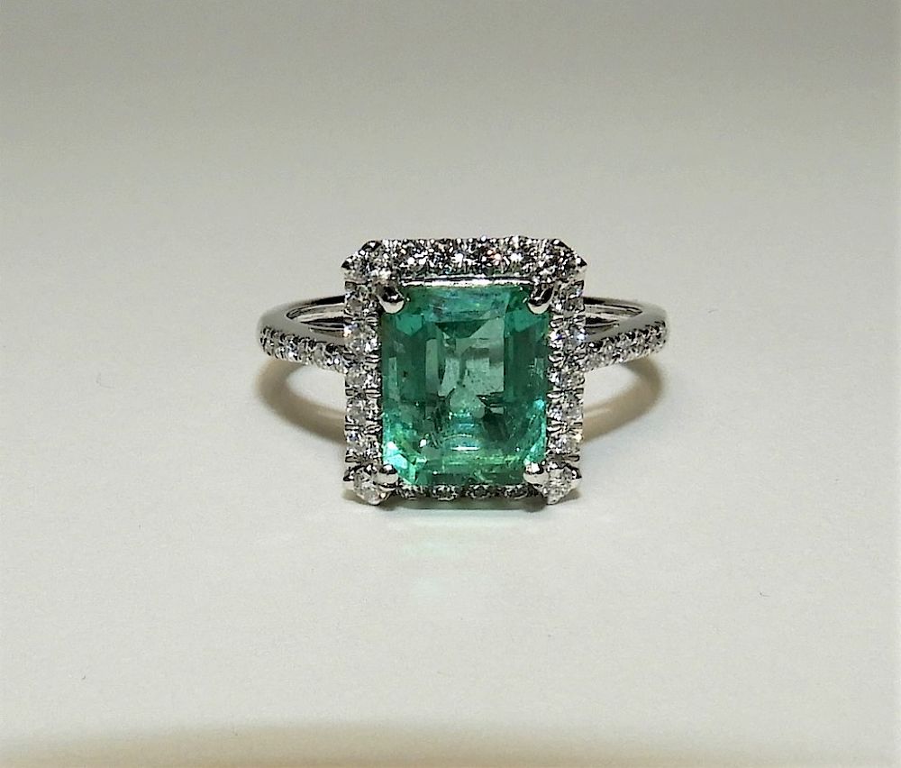 Appraisal: FINE ct Emerald Diamond Platinum Ring Orianne Collins Jewellery United