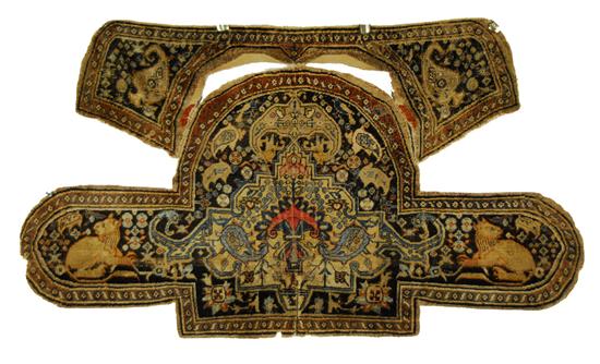 Appraisal: SILK KIRMAN SADDLE RUG Persia late th century feet inches