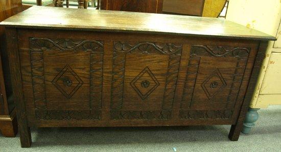 Appraisal: A th Century carved oak blanket chest the hinged lid