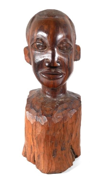 Appraisal: FOLK ART CARVED HARDWOOD BUST AFRICAN AMERICANFolk art carved bust