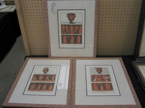 Appraisal: Three handcolored copper engravings of Etruscan urn depictions by G