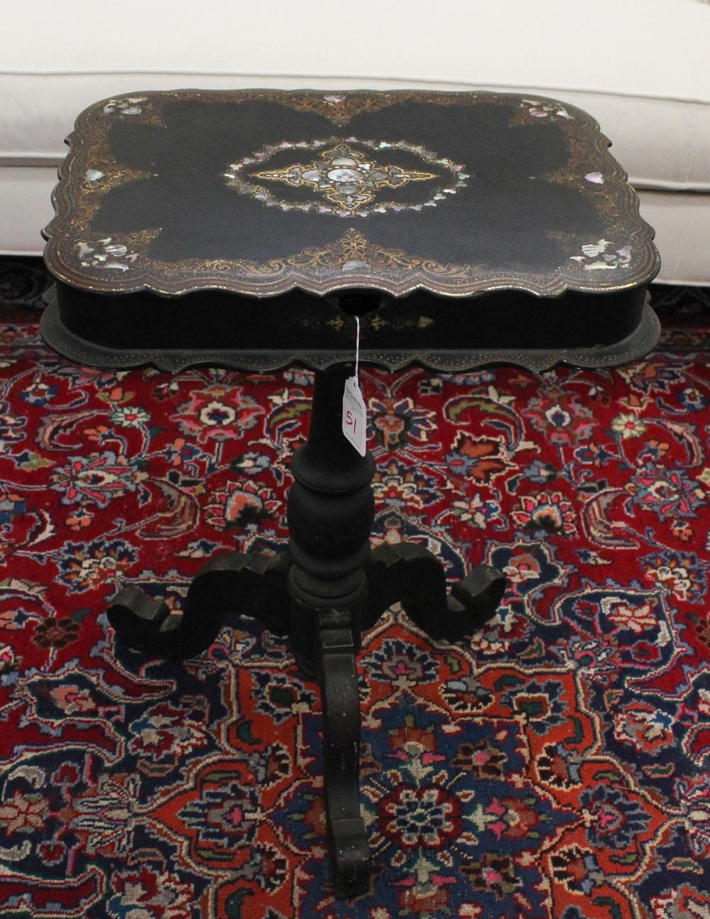 Appraisal: VICTORIAN MOTHER-OF-PEARL AND PAPER MACHE TABLE The side table features