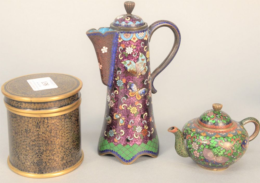 Appraisal: Three piece Chinese cloisonne group to include teapot ht creamer