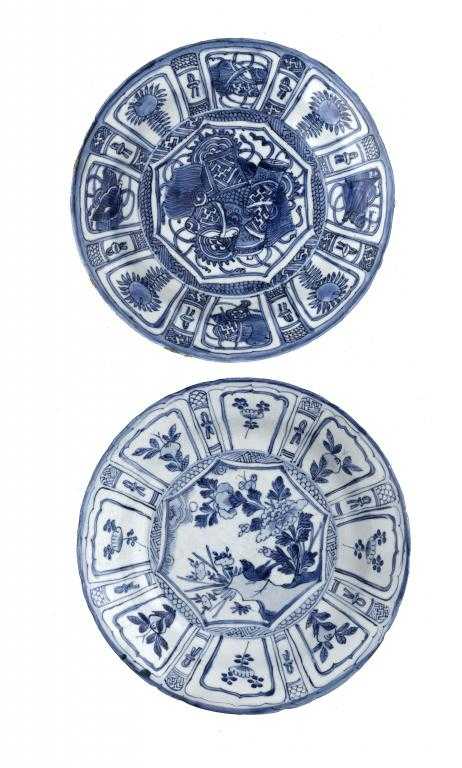 Appraisal: TWO KRAAK PORCELAIN DISHES similarly painted with octagonal framed central