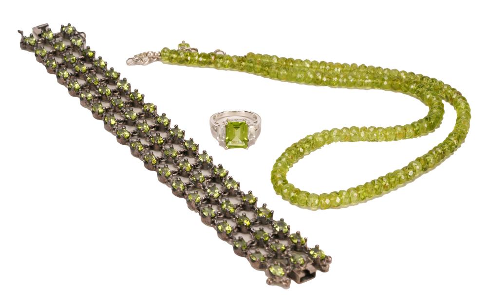 Appraisal: ASSORTED GROUP OF PERIDOT JEWELRYcomprising a ring bracelet and necklace