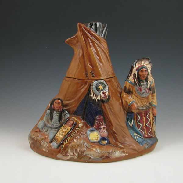 Appraisal: Rick Wisecarver teepee cookie jar with Native American Indian family