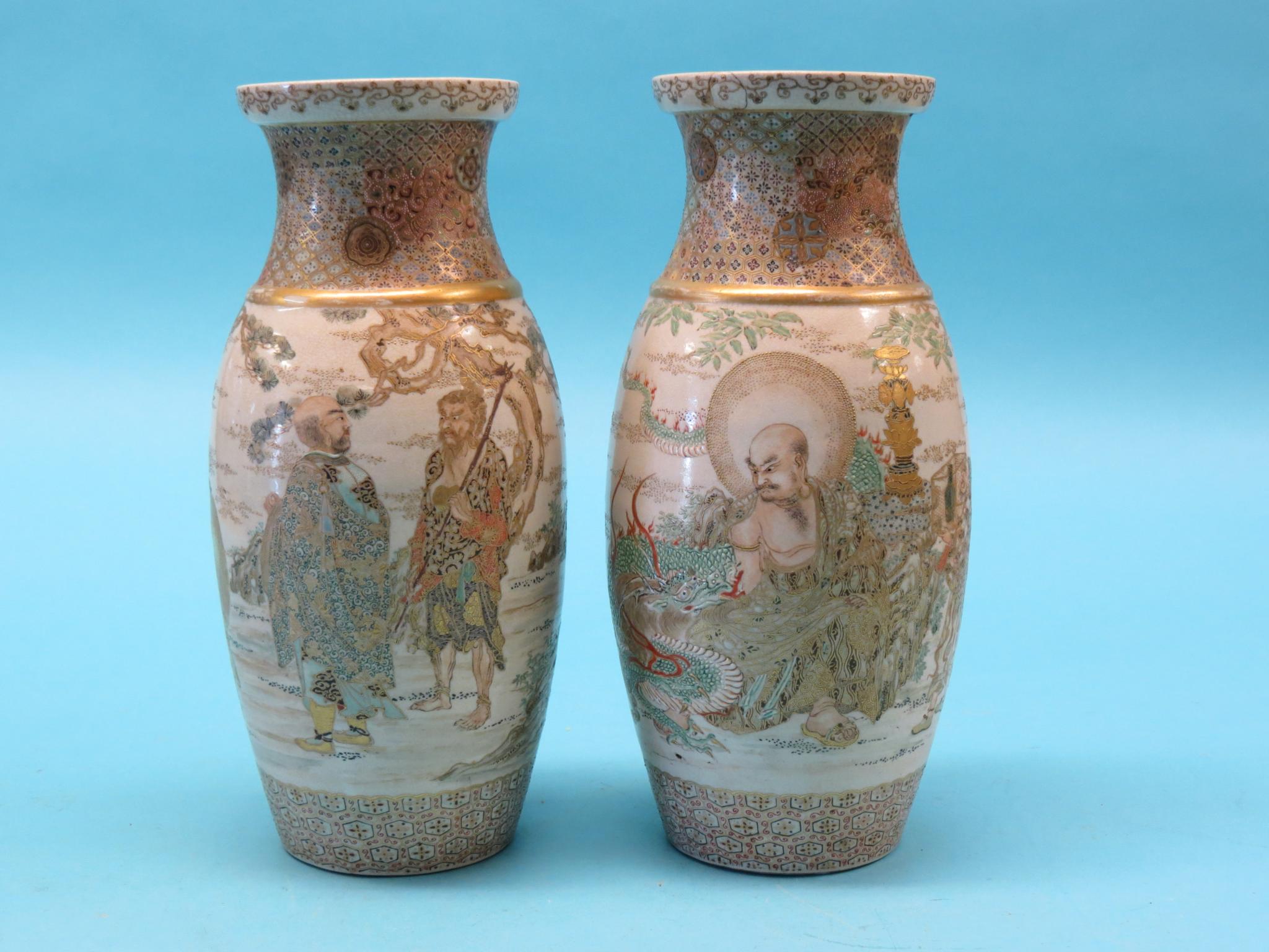 Appraisal: A pair of late th century Satsuma vases near-baluster shape