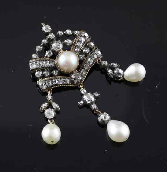 Appraisal: An Edwardian diamond set gold and baroque pearl pendant brooch