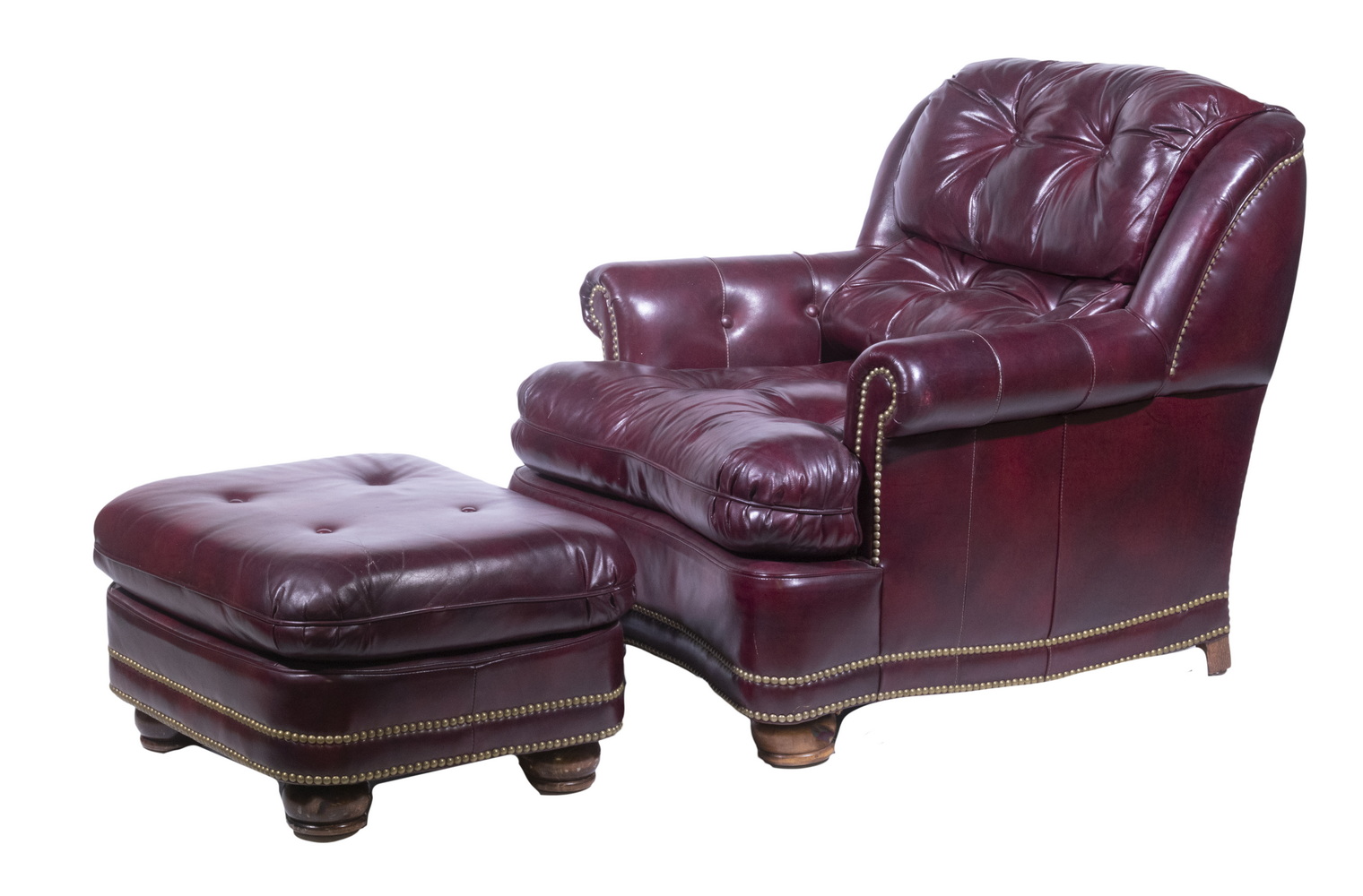 Appraisal: HANCOCK MOORE LOUNGE CHAIR WITH OTTOMAN Custom Leather Armchair Ottoman