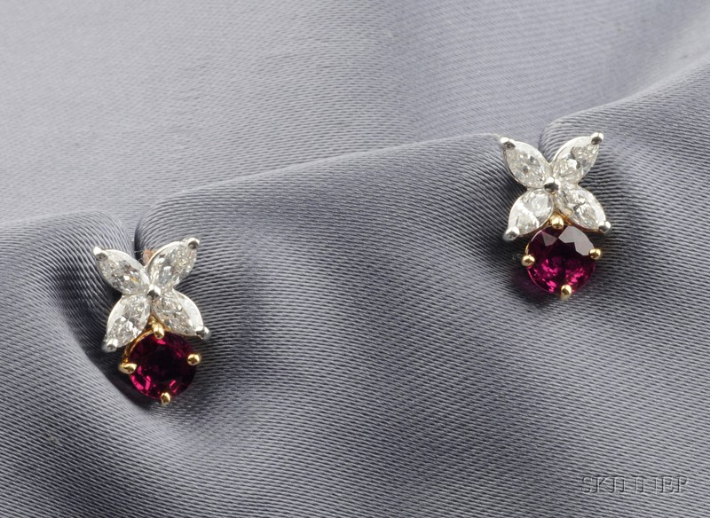 Appraisal: Platinum kt Gold Ruby and Diamond Earstuds Tiffany Co Victoria