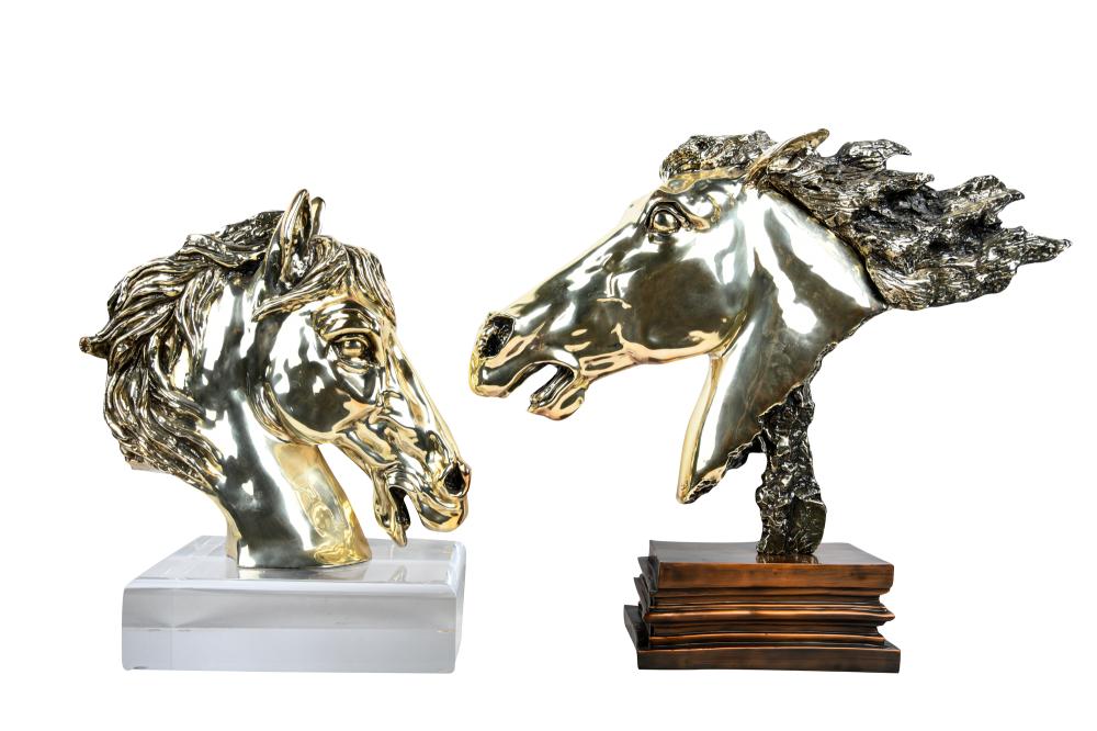 Appraisal: TWO SILVERED COMPOSITION HORSE BUSTSone on removable acrylic base bust