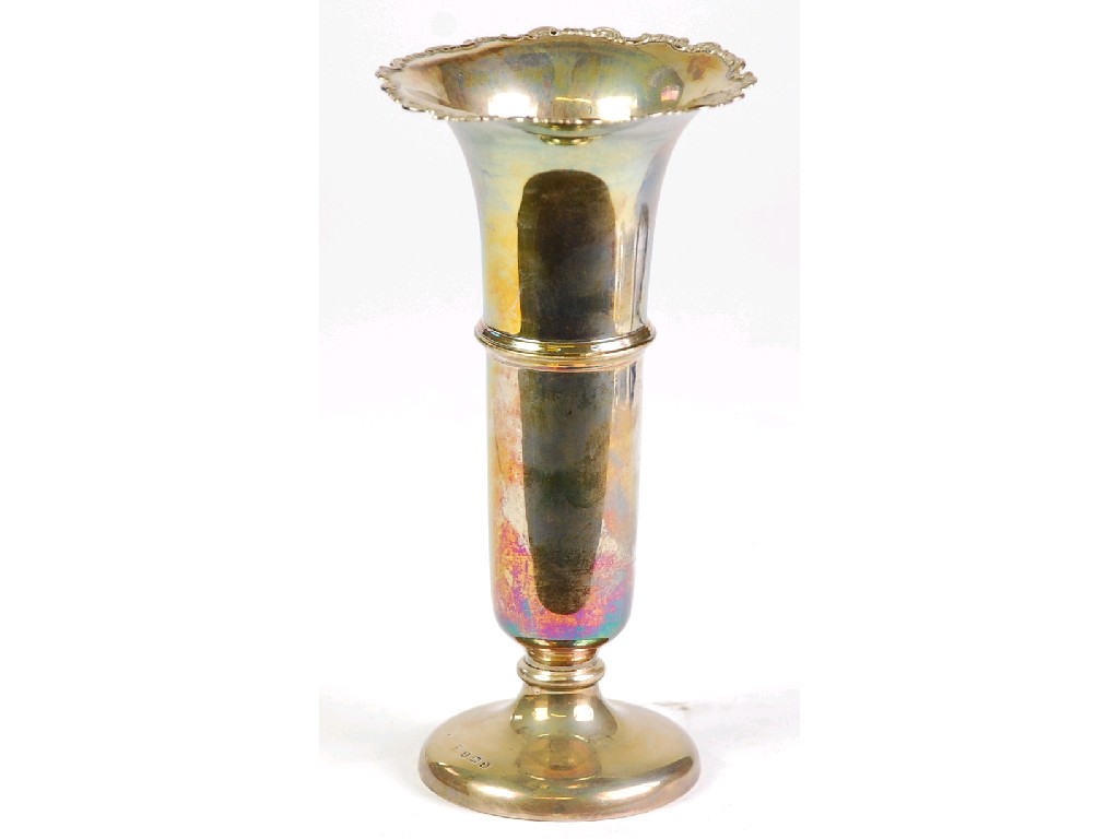 Appraisal: GEORGE V SILVER TRUMPET VASE typical form with scroll embossed