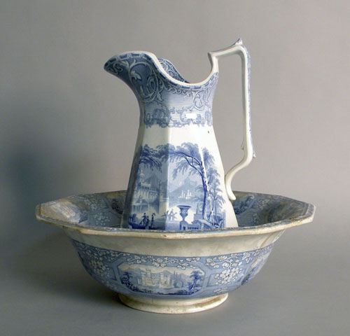 Appraisal: Blue transfer wash bowl and pitcher th c T J