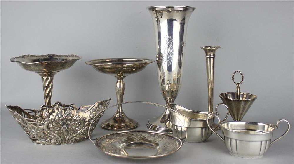 Appraisal: NINE STERLING SILVER TABLE ITEMS to include a trumpet shaped