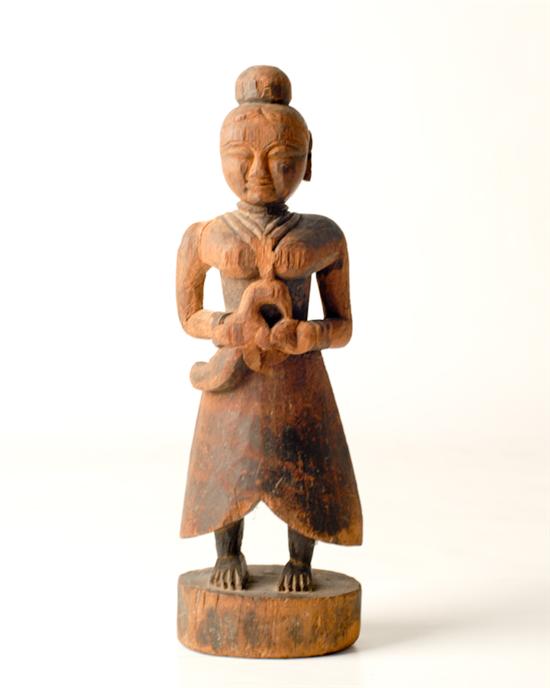 Appraisal: An Early Thai Carved Wood Figure of Woman with Long