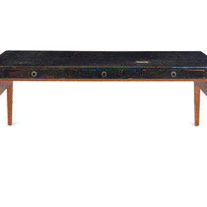 Appraisal: A Modernist Burlwood and Leather-Veneered Desk Circa Height x width