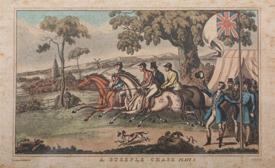 Appraisal: ENGLISH HAND-COLORED ENGRAVING ENTITLED A STEEPLE CHASE PLATE I Inscribed