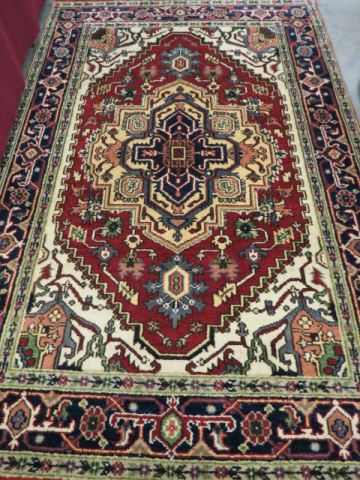 Appraisal: Heriz Persian Handmade Rug central medallion thick pile nice coloring