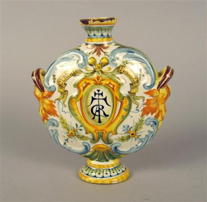 Appraisal: Cantagalli maiolica bottle vase late th century Flattened globular form