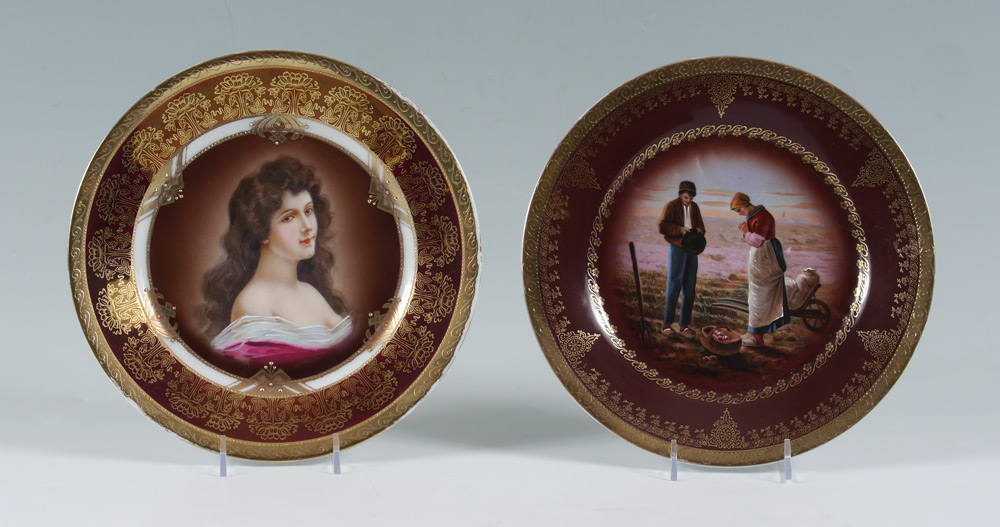 Appraisal: PAIR ROYAL VIENNA PORTRAIT PLATES plates both with embossed gilt