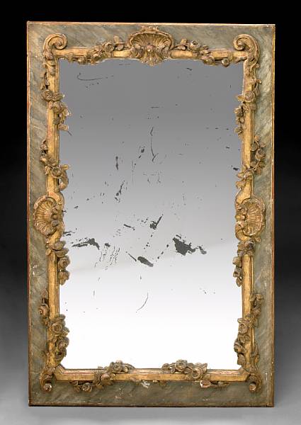 Appraisal: A Continental Rococo style painted and giltwood mirror The rectangular