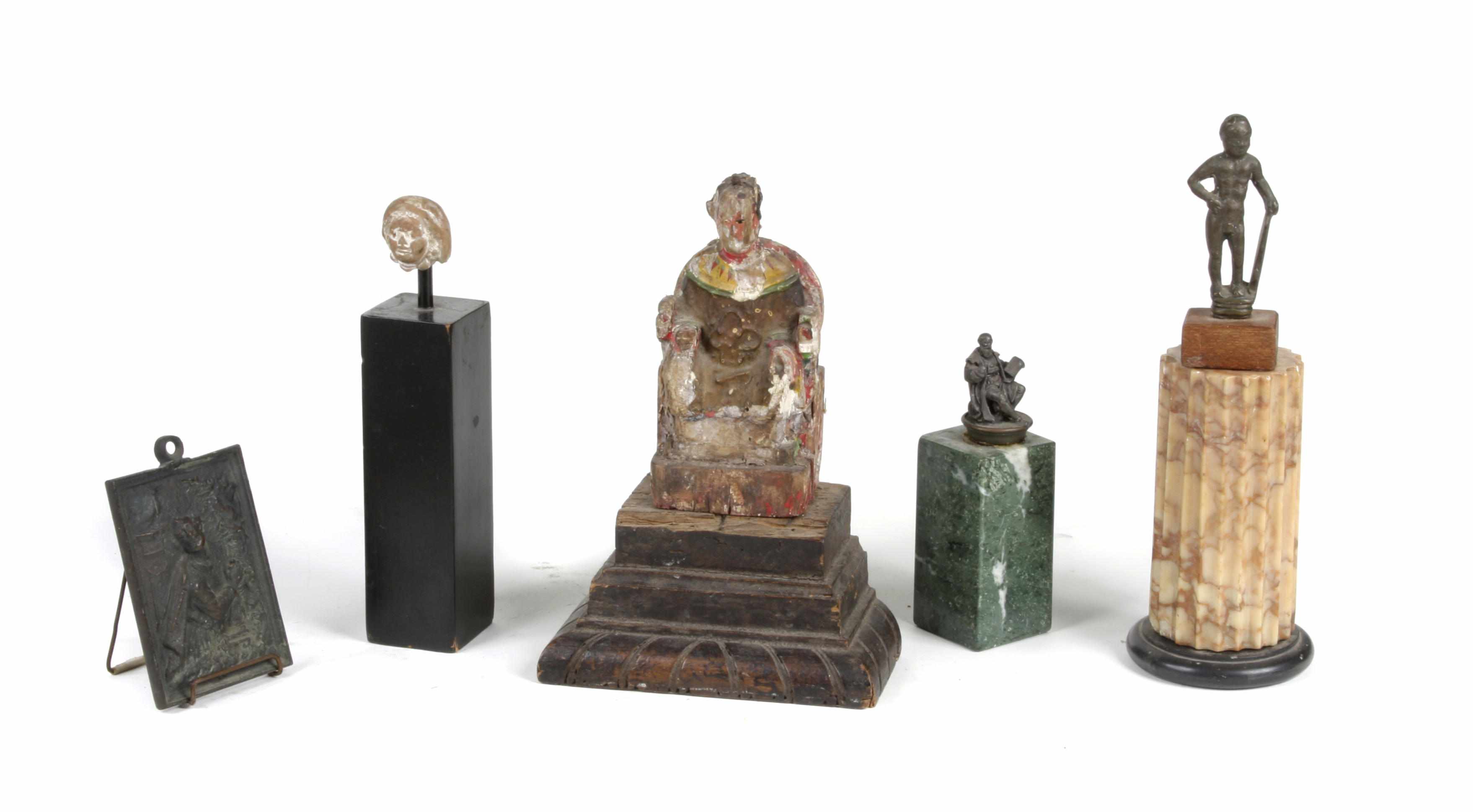 Appraisal: A group of five table decorations Comprising a polychrome figure