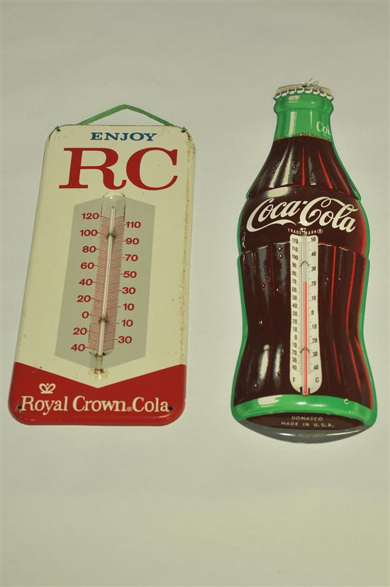 Appraisal: TWO ADVERTISING THERMOMETERS A ''Coca-Cola'' thermometer in the form of