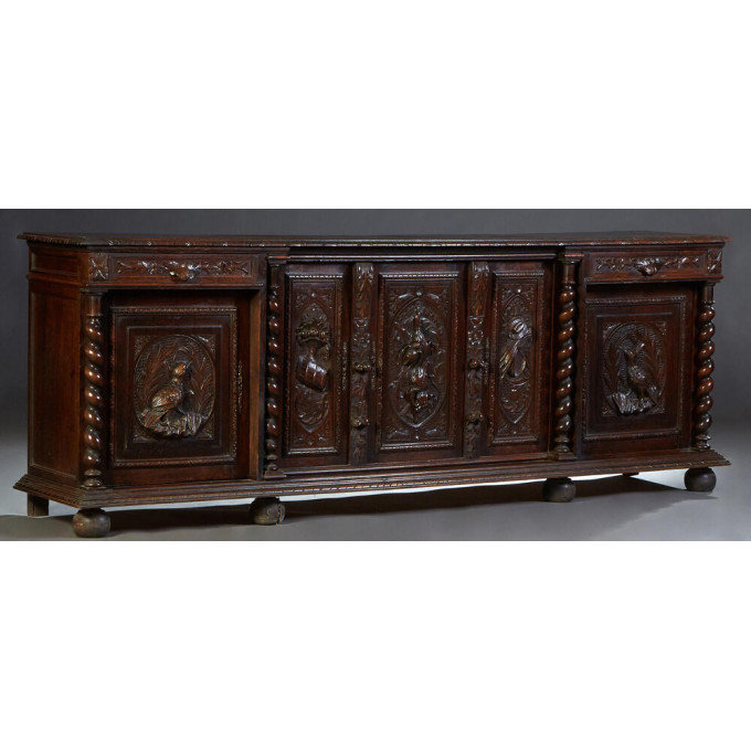 Appraisal: French Provincial Henri II Style Carved Oak Sideboard c the