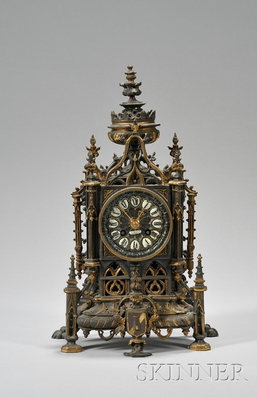 Appraisal: French Gothic Mantel Clock with applied enameled Roman numerals name