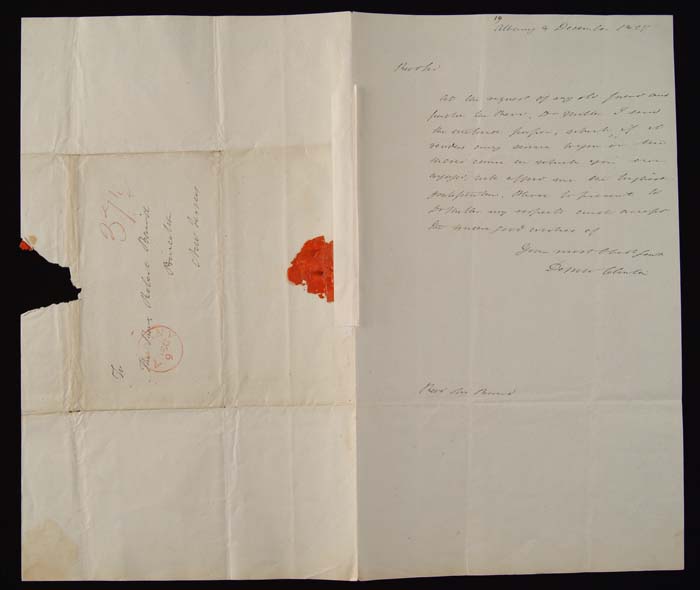 Appraisal: DEWITT CLINTON - AUTOGRAPHED LETTER Politician - x autograph letter