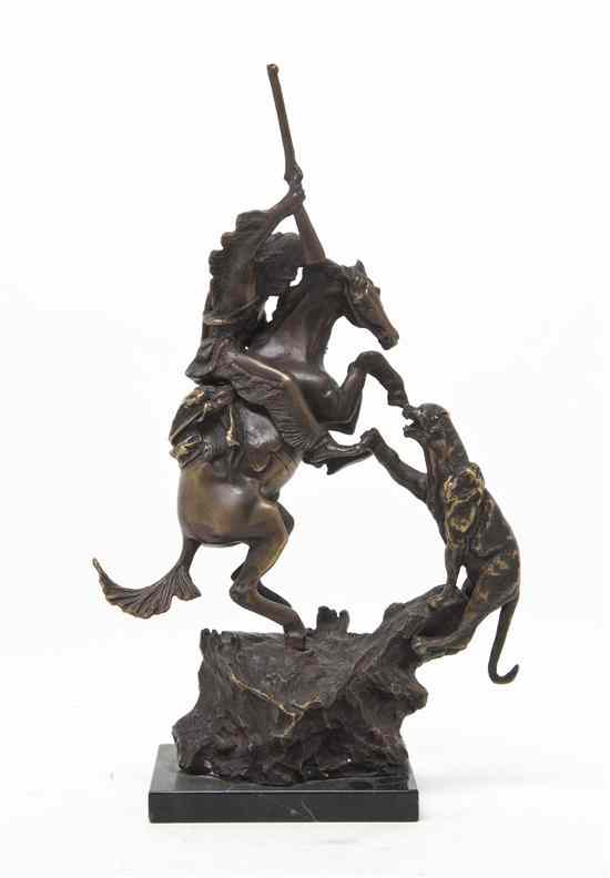 Appraisal: A Bronze Figural Group after Charles Marion Russell depicting a