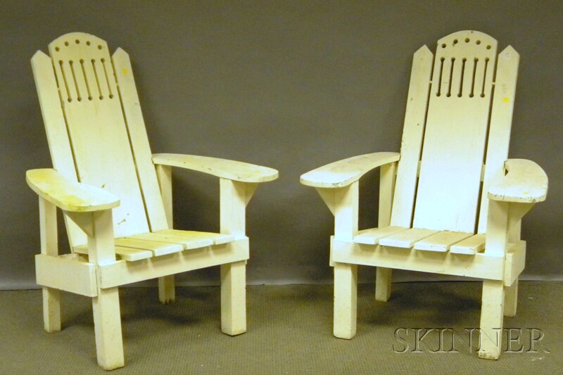 Appraisal: Pair of Art Deco White-painted Pierced Wood Adirondack Chairs Provenance