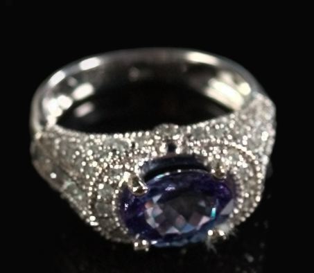 Appraisal: Fourteen-Karat White Gold Tanzanite and Diamond Dinner Ring featuring a