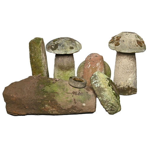 Appraisal: Five various staddle stones and four 'mushrooms' English th c