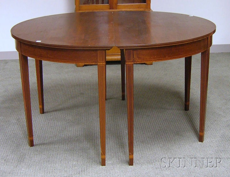 Appraisal: Pair of Federal-Style Inlaid Mahogany Demilune Banquet Table Ends