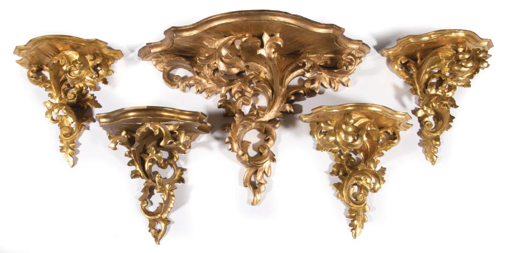 Appraisal: Large Rococo Gilt Wood Bracket together with four smaller rococo