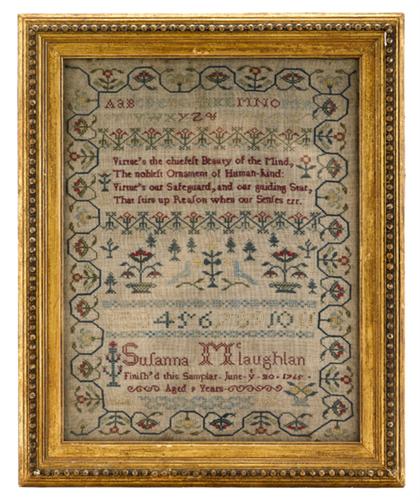 Appraisal: Scottish needlework sampler third quarter th century Worked in green