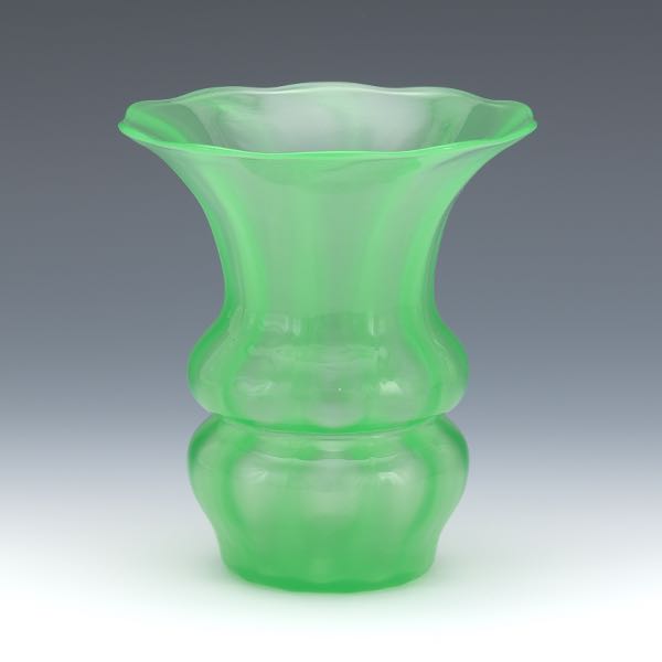 Appraisal: STEUBEN JADE GREEN VASE x Steuben green jade optic ribbed