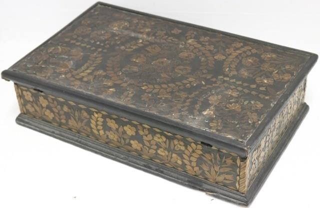 Appraisal: EARLY TH C WOOD AND PAPER APPLIQUE WOODEN BOX FLORAL