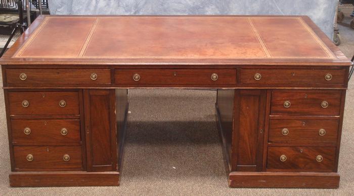 Appraisal: Three part Georgian leather top mahogany partners desk each side