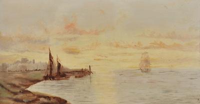 Appraisal: Continental School th Century Coastal scene at dawn Oil on