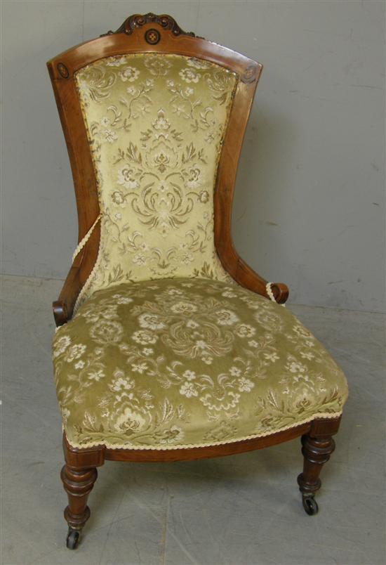 Appraisal: th century walnut nursing chair carved and parquetry inlaid top