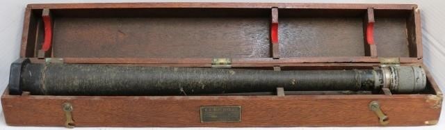 Appraisal: EARLY TH CENTURY US NAVY TELESCOPE IN FITTEDMAHOGANY BOX BRAIDED