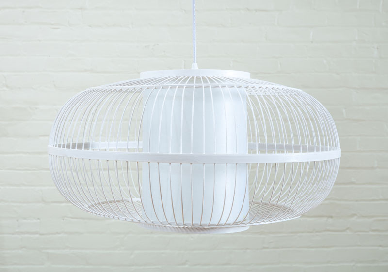 Appraisal: WHITE PAINTED BAMBOO PENDANT LIGHT x in diam The Collection