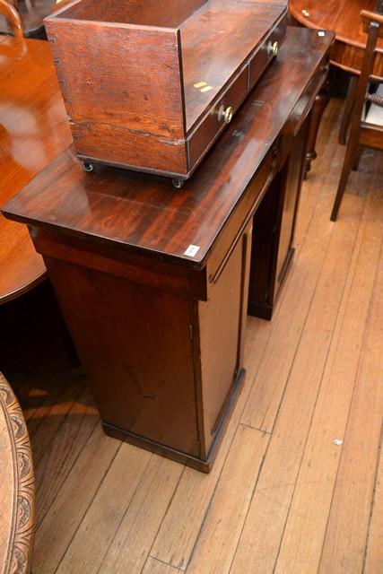 Appraisal: SMALL TH CENTURY MAHOGANY PEDESTAL SIDEBOARD FITTED WITH TWO DRAWERS