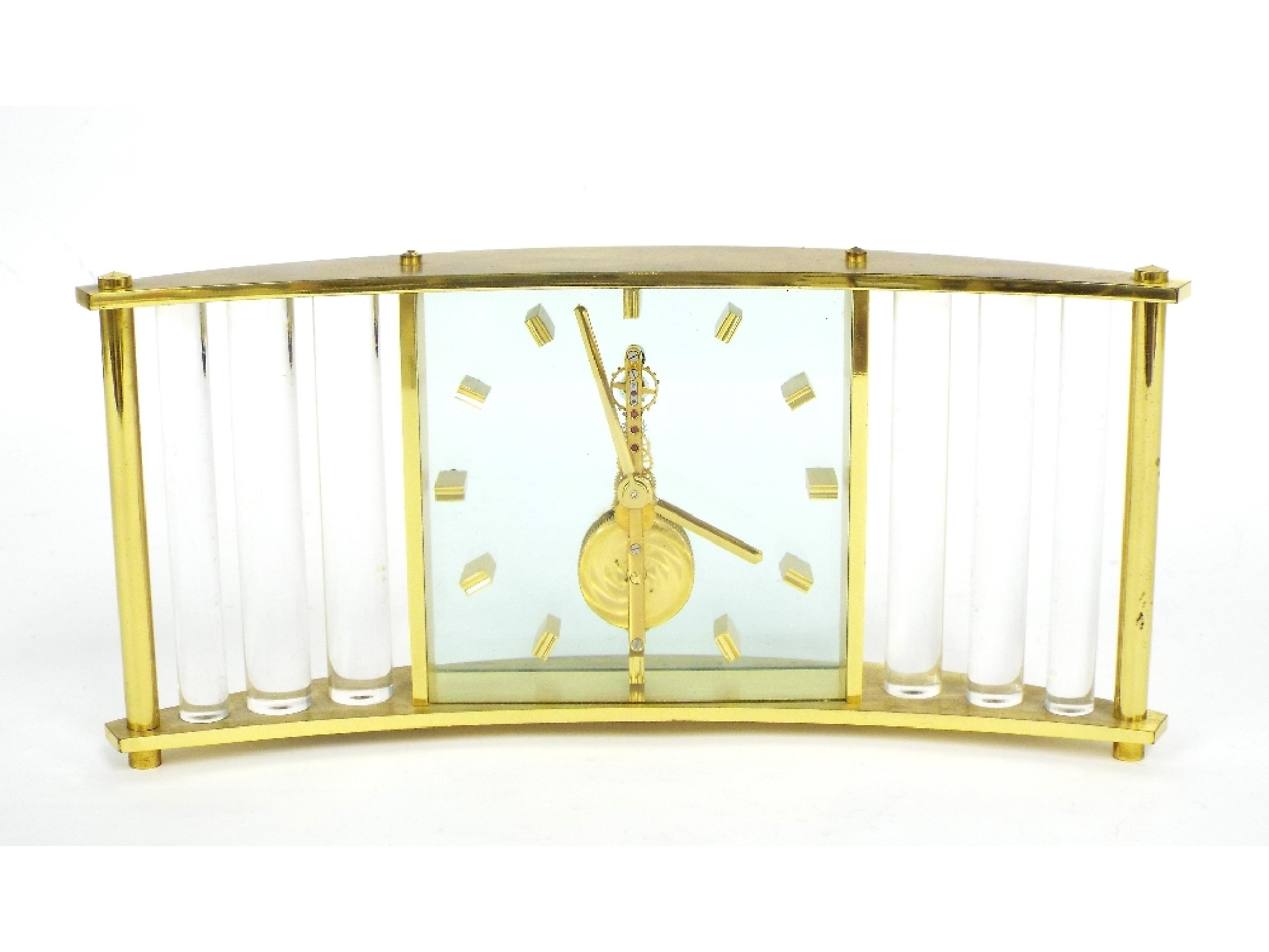 Appraisal: Jaeger LeCoultre contemporary polished brass and lucite acrylic mantel timepiece